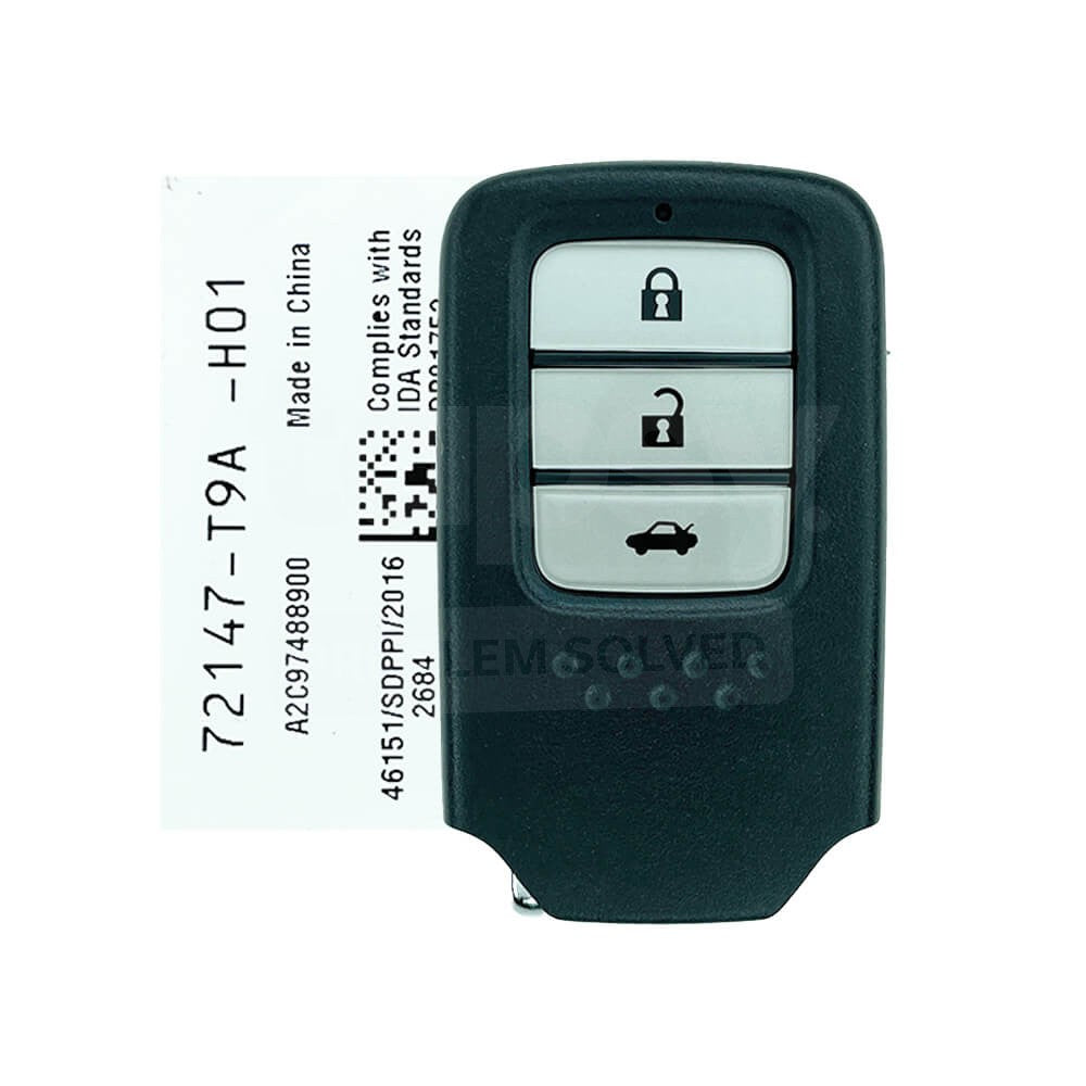 [tapsy] Honda City/Civic/Jazz 2014-2020 Genuine 3 Buttons Smart Remote Key ID47 433MHz 72147-T9A-H01 / 72147-TEX-G01